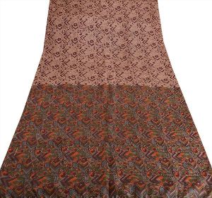 Vintage indian floral printed saree 100% pure silk fabric craft multi color sari