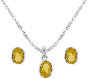 Citrine Gemstone Jewelry Set Pendant Earrings