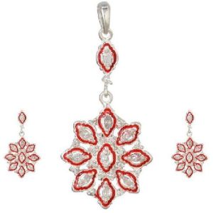 CZ Floral Jewelry Set Pendant Earrings