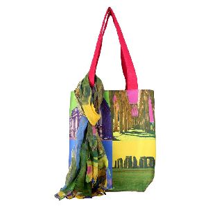 Faux Silk Dupion Pop Art Bag With Poly Chiffon Scarf
