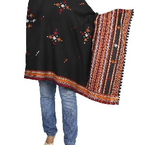 Handmade Black Embroidered Indian Woolen Shawl