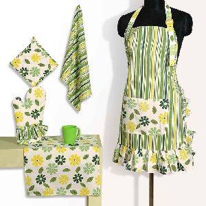 Patterned Belted Cotton Chefs Apron Set