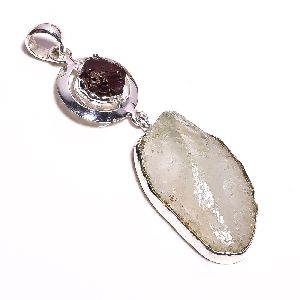 Aquamarine Garnet Raw Gemstone Pendant