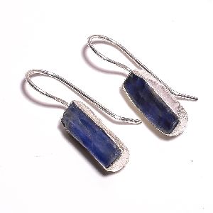 Blue Aquamarine Dangle Raw Gemstone Earrings