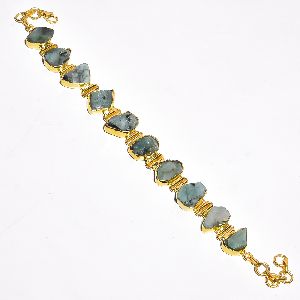 Emerald Raw Gemstone Gold Plated Bracelet