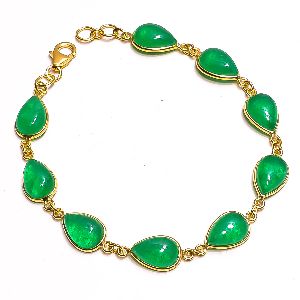 Green Jade Gemstone Two Micron Gold Plated Bracelet