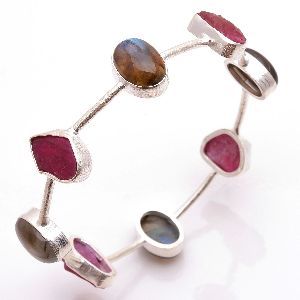 Labradorite Corundum Ruby Raw Gemstone Bangle