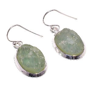 Fashionable 925 Sterling Silver Handmade Natural Aquamarine Raw Gemstone Earrings for Girls and Women's Exporter