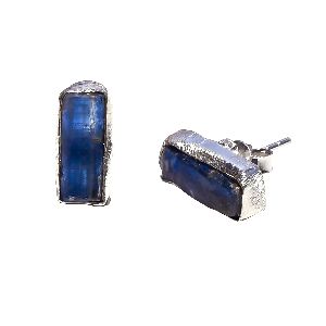 925 Sterling Silver Matt Finished Handmade Raw Blue Kyanite Gemstone Stud Earrings Distributor