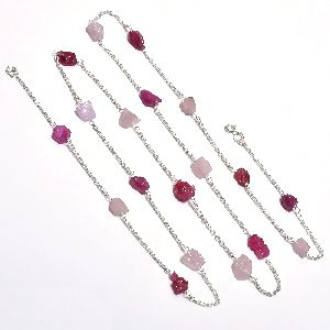 Rose Quartz Corundum Ruby Raw Gemstone Necklace