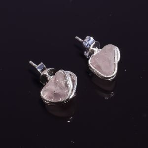 Rose Quartz Raw Gemstone 925 Sterling Silver Stud Earrings