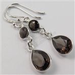 925 Solid Sterling Silver Real SMOKY QUARTZ Gemstones Pretty Earrings 1 1/2 Inch