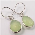 Earrings 925 Solid Sterling Silver Checker Faceted GREEN CHALCEDONY Gemstones