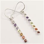 Healing Chakra 925 Sterling Silver Lovely Earrings Natural MULTI-COLOR Gemstones