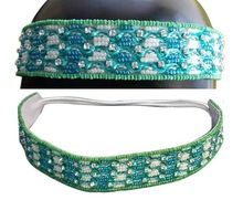 green icolor beaded on fabric headband hairband head band