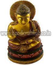 Handmade Kadam Wood Gold Work Buddha Statue