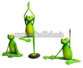 Set of Three Iron Handcrafted Yoga Frog Garden Statue