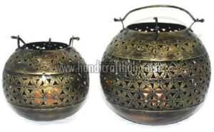 Set of Two Iron Lota Tea Light Holder