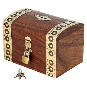 Antique Inspired Handcrafted Wooden Treasure Chest Money Box