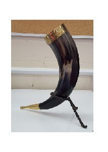 DRINKING HORN WITH BRASS RING