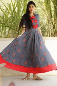 Large And Medium Rayon Discharge Printed Long Anarkali Kurti