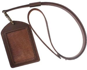 ID CARD HOLDER WITH LEATHER LANYARD