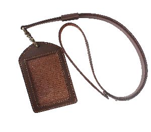 ID CARD HOLDER WITH LEATHER LANYARD