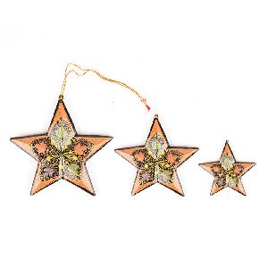 3 Peach Colored Handcrafted Christmas Star Ornaments