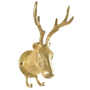 Brass Deer Or Elk Head with Antlers Wall Mount Two Hooks