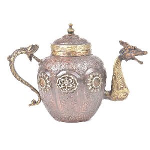 Copper and Brass Tea Pot With Fine Engraving