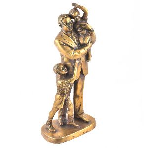 Exquisite Brass Father and Children Statue