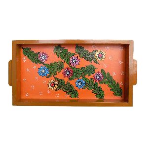 Floral Design Handmade Painting Wooden Tray