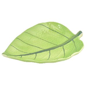 Green Ceramic Leaf Serving Tray
