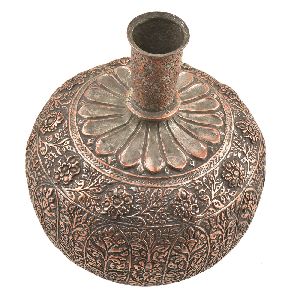 Hand Crafted Copper Repousse Floral Surahi Or Pot