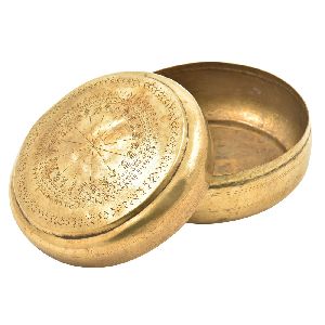 Handmade Round Brass Roti Box With Engraved Lid