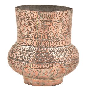 Kashmiri Copper Vase With Fine Floral Design and Unusual Design