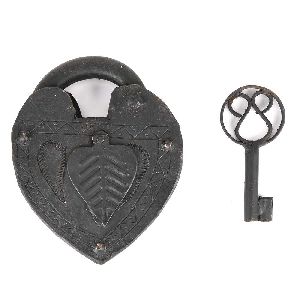 Real Vintage Old Leaf Shaped Padlock Lock and Key