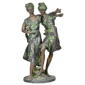 Two Ladies Dancing Brass Figurine