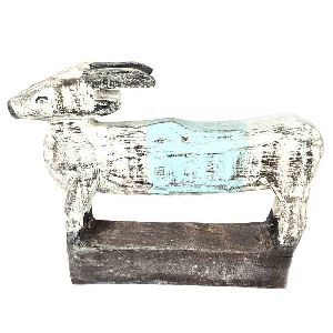 White and Black Long Body Wooden Cow