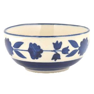 White Blue Floral Border Bowl Set of 2