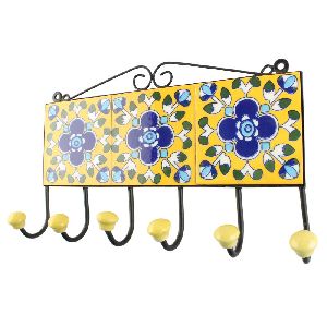 Yellow Ceramic Floral Tile Wall Hook
