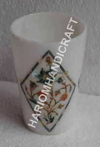 White Marble Beautiful Glass Handmade Decor Hakik Marquetry Fine Inlay
