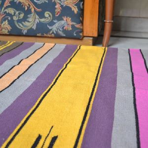 Handwoven Flat Multicolored Striped Purple Cotton Area Rug