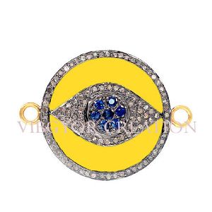 14k Gold Pave Diamond 92.5 Silver Evil Eye Sapphire Pendant Connector Jewelry