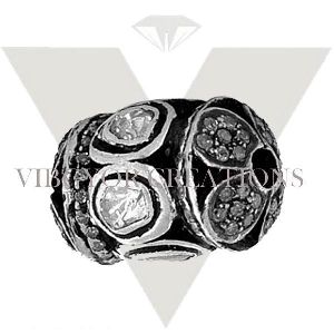 925 Silver Polki Rosecut Bead Pave Diamond Bead