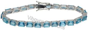 925 Sterling Silver Bracelet, Blue Topaz Rhodium Bracelet Amrican Diamond