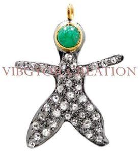 925 sterling silver charm gemstone Emerald 14k gold pave diamond pendant jewelry