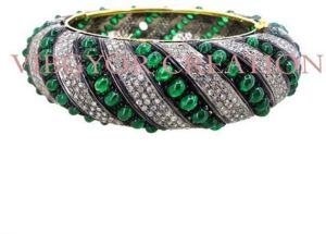 925 sterling silver pave diamond 14k gold emerald gemstone bangle jewelry