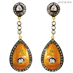 Beautiful Pave Diamond 92.5 Silver Drop Shape Hanging Earrings 14k Gold Jewelry