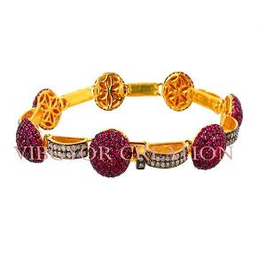 pave diamond 925 sterling silver 14k gold ruby gemstone bangle